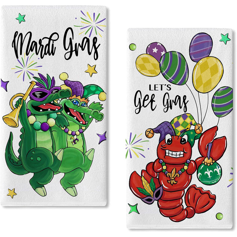 Carnival theme cartoon lobster crocodile pattern kitchen dish towel Carnival hand dry baking cooking cloth