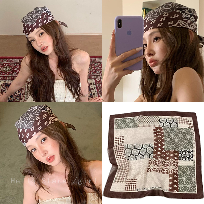 American Retro Printed Headscarf, Sweet and Cool Style, Hair Tie Square Scarf, Silk Scarf, Hip-Hop Music Festival Headscarf, Summer Thin Scarf American Retro Printed Headscarf, Sweet and Cool Style, Hair Tie Square Scarf, Silk Scarf, Hip-Hop Music Festival Headscarf, Summer Thin Scarf