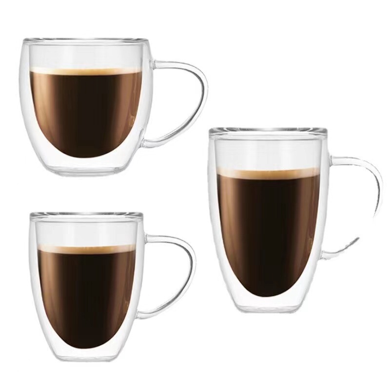 透明ガラス二重カップ家庭用ハンドル付きガラスミルクティーコーヒー水カップ家庭用断熱カップ|undefined