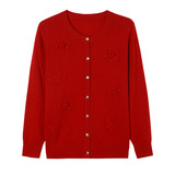 中老年女装时尚绣花圆领100%羊毛秋季开衫纯色妈妈针织衫全毛外套，女装针织衫/毛衣，妃慕昵服饰