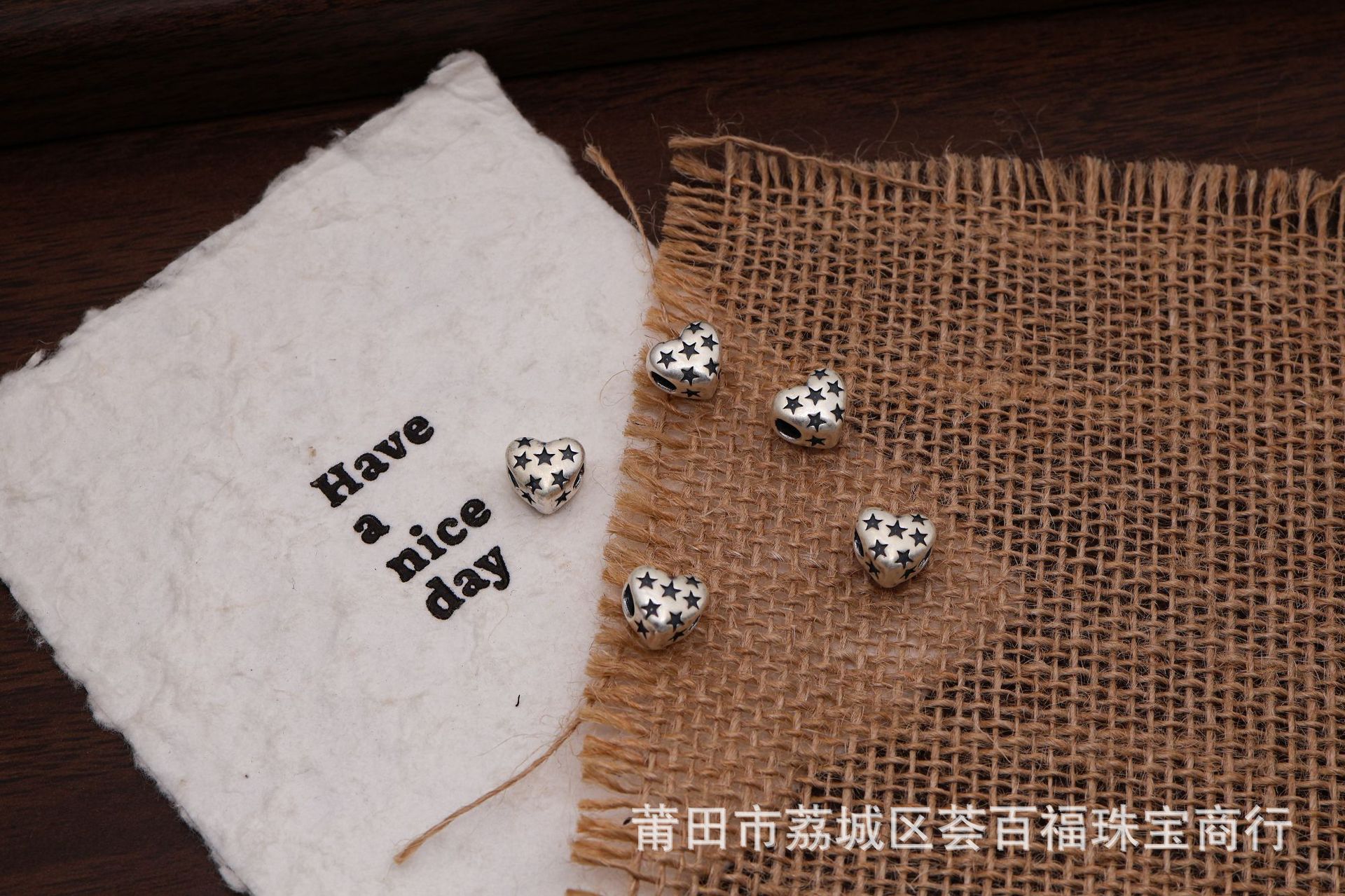 S999 pure silver heart-shaped 3D spacer beads, loose beads accessories, pentagram and heart-shaped jewelry, DIY stringing pearl bracelet materials