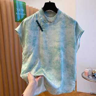 New Chinese Style Tops for Women in Summer, Young Style, Improved Version, Beautiful Small Flying Sleeves Cheongsam Shirts for Women, Can Be Worn Daily