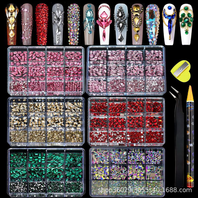 12-Grid Cross-Border Multi-Color Mixed Multi-Shape Flat-Back Rhinestones DIY Nail Art Accessories Wearable Nail Pieces Decorative Rhinestones Wholesale 12-Grid Cross-Border Multi-Color Mixed Multi-Shape Flat-Back Rhinestones DIY Nail Art Accessories Wearable Nail Pieces Decorative Rhinestones Wholesale
