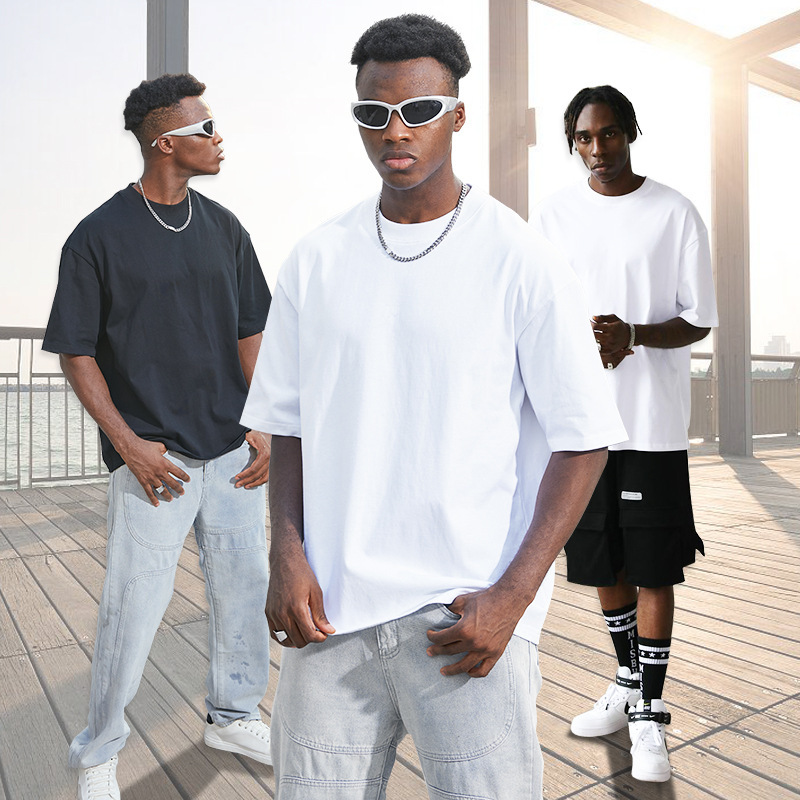 High-End Heavyweight Trendy Brand Pure Cotton Oversized Short-Sleeved T-Shirt Men's New Style Customized Boxy Popular T-Shirt with Pictures High-End Heavyweight Trendy Brand Pure Cotton Oversized Short-Sleeved T-Shirt Men's New Style Customized Boxy Popular T-Shirt with Pictures