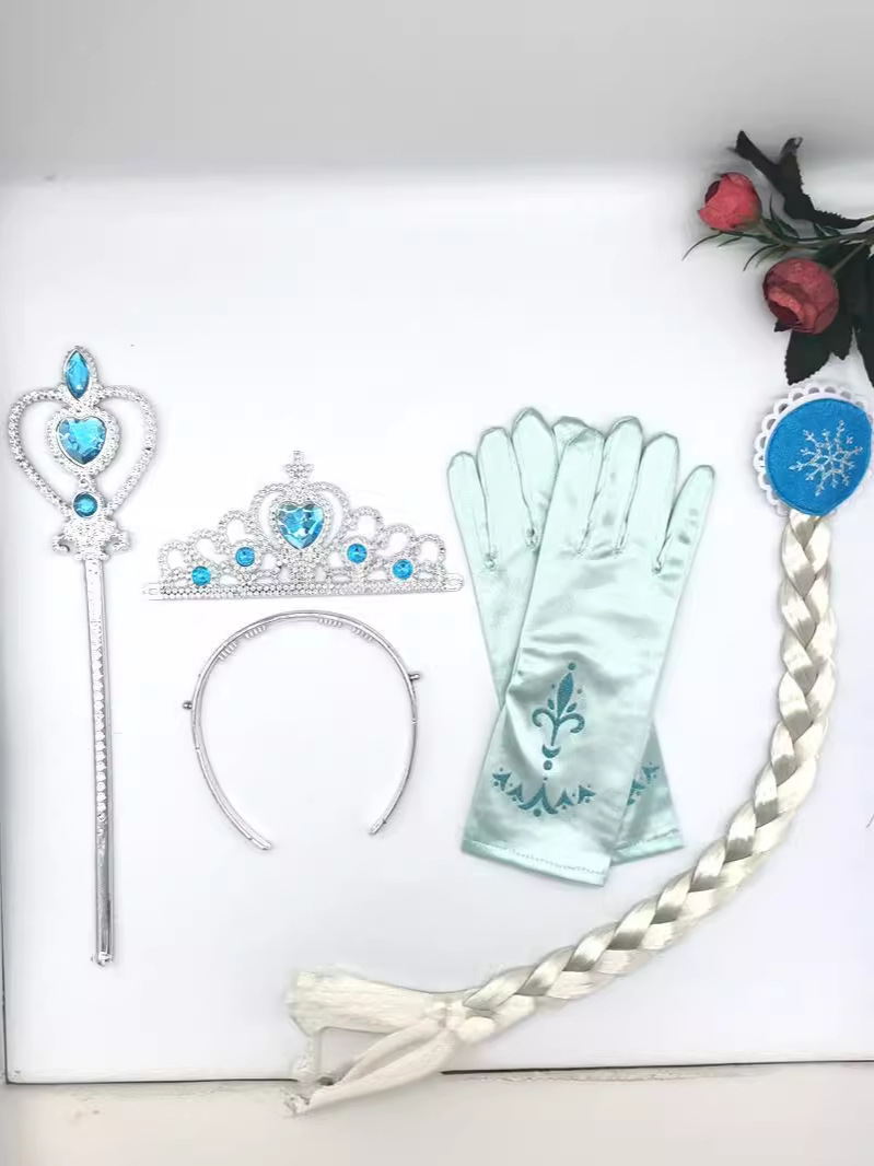 Niños Elsa varita mágica corona peluca trenzada juego de rol set de 4 piezas autorizado por Disney franquicia transfronteriza