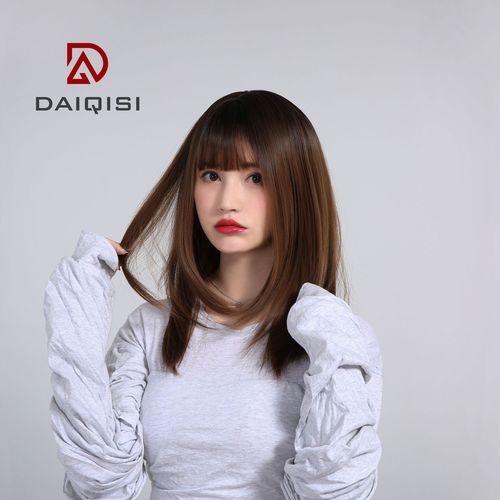 Oushuo Large Quantity Wholesale Women's Long Straight Realistic Natural Full Head Wig Air Bangs False Hair Full Head Wavy Influencer Hair