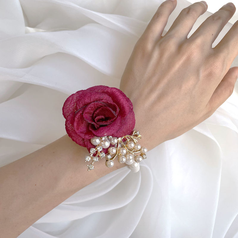 Bridesmaid wrist flower Super fairy Korean champagne Golden Sisters Bride wedding photo gift hand flower pearl bracelet
