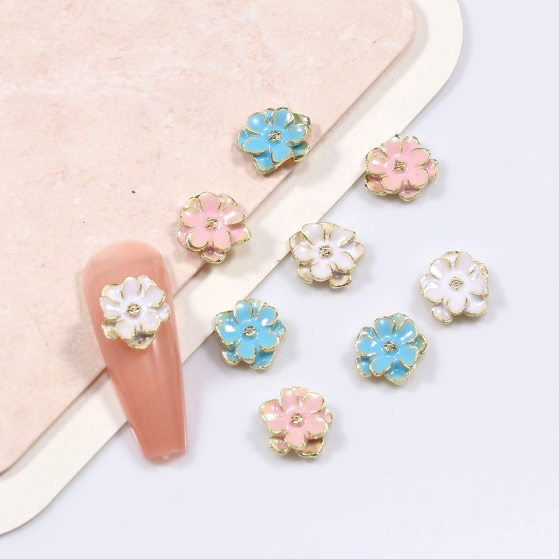 Nail Art Accessories: Camellia Flower with Oil-Drip Effect, Three-Dimensional Gold-Edged Five-Petal Flower, High-End Simple Double-Layer Wearable Nail Rhinestones, Nail Decoration
