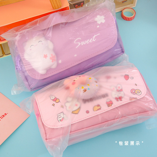 ins large-capacity pencil bag student cute decompression stationery bag cartoon creative multifunctional stationery box pencil bag