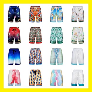 Cross-border wholesale Casablanca printed shorts couple wear Hawaii beach vacation travel five-cent split pants