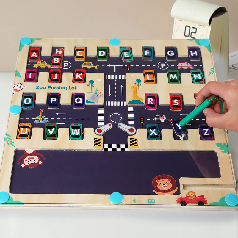 CPC CE cuentas de laberinto magnético de madera coche letras inglesas a juego coche móvil juguetes educativos para niños