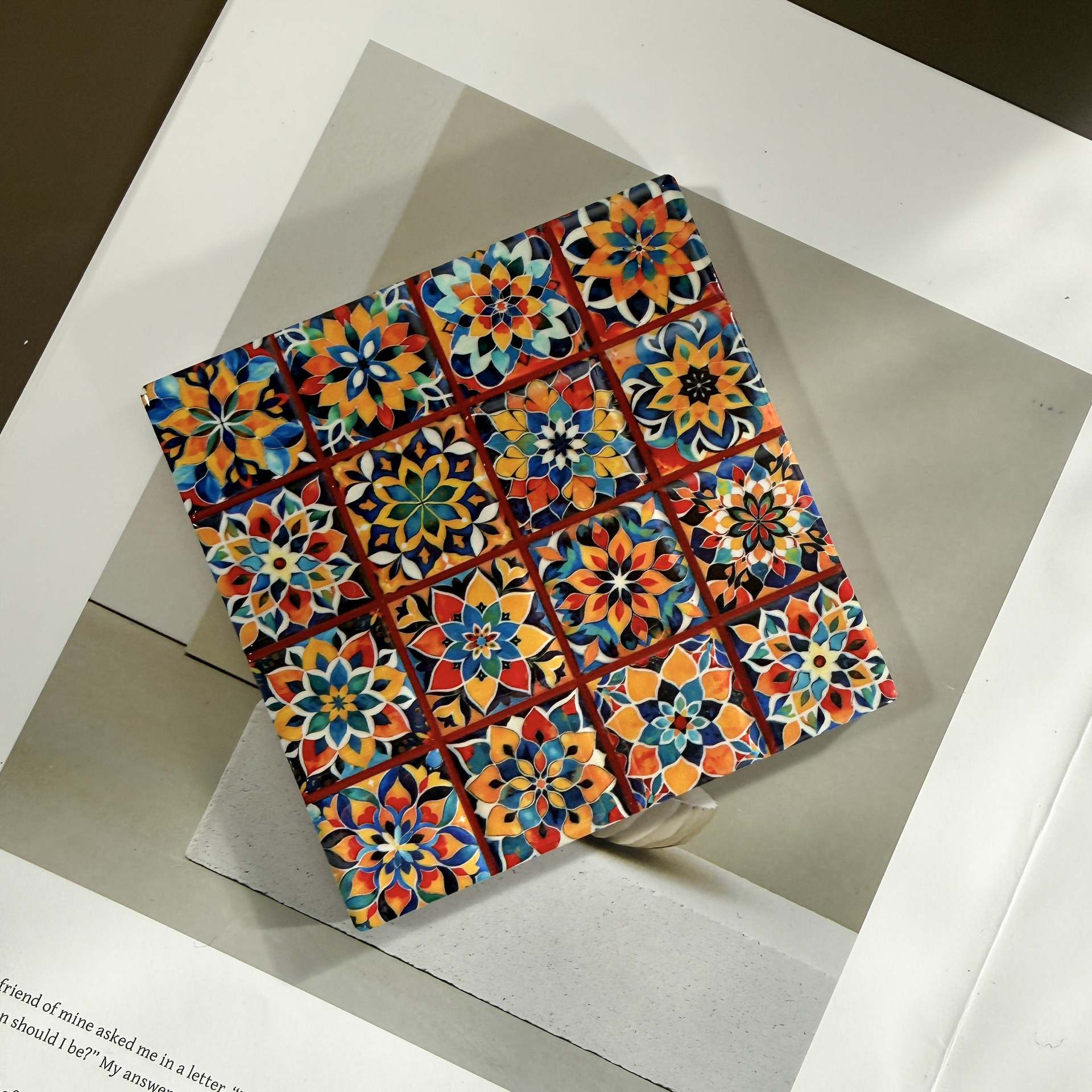 Posavasos de corcho con forma de chocolate 3D en relieve y estampado en caliente – estilo retro étnico, venta transfronteriza.