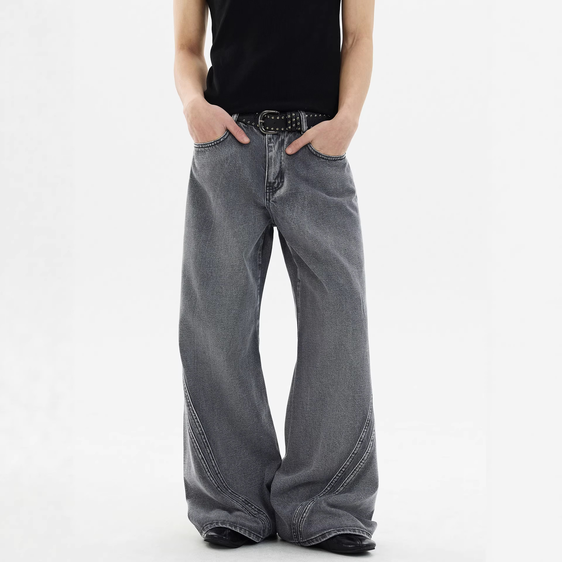 Men's Loose Straight Leg Trousers Retro Distressed Washed Curved Jeans Cool And Stylish Design_mkmklike.com