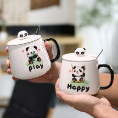 卡通陶瓷马克杯高颜值带盖水杯家用早餐杯学生情侣杯伴手礼杯子