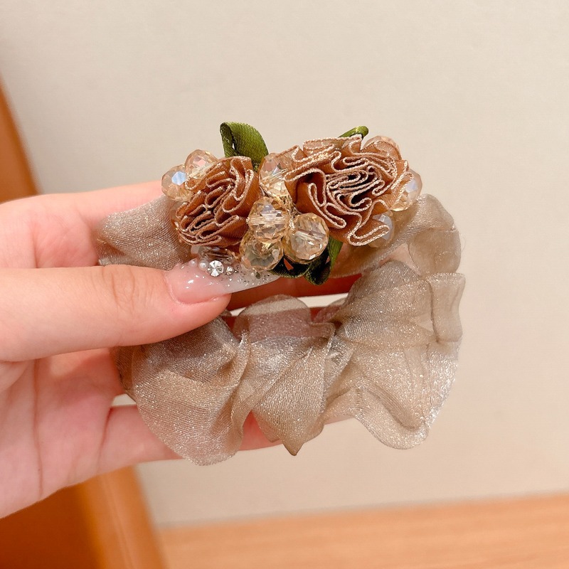 Mori Fairy belleza flores de cabello de niña alta sensación de diamante anillo de cabello de intestino para niños atado pelo banda elástica de alta elasticidad