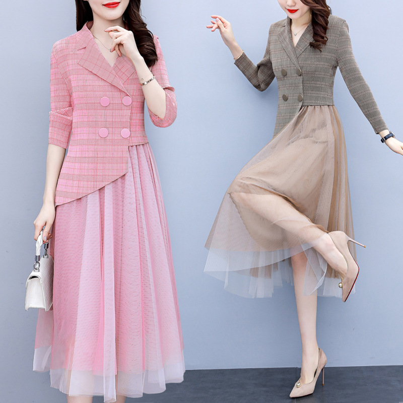 Early spring women's clothing 2022 new fashion professional suit fake two-piece dress light luxury niche fried street chic Early spring women's clothing 2022 new fashion professional suit fake two-piece dress light luxury niche fried street chic