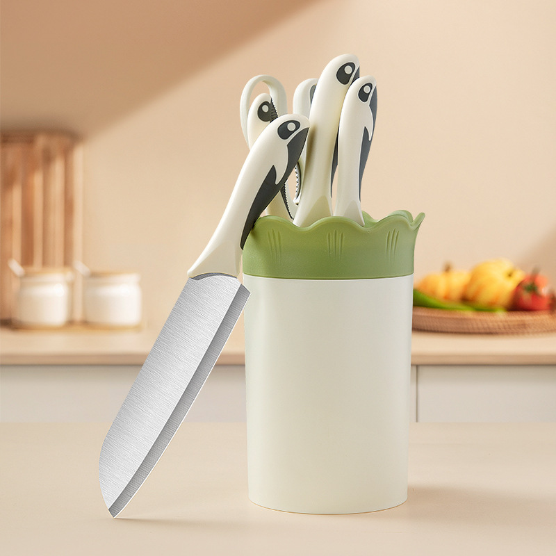 Juego de cuchillos de acero inoxidable blanco Juego de cuchillos de cocina Juego de cuchillos de corte Juego de cuchillos de seis piezas para el hogar Comercio exterior