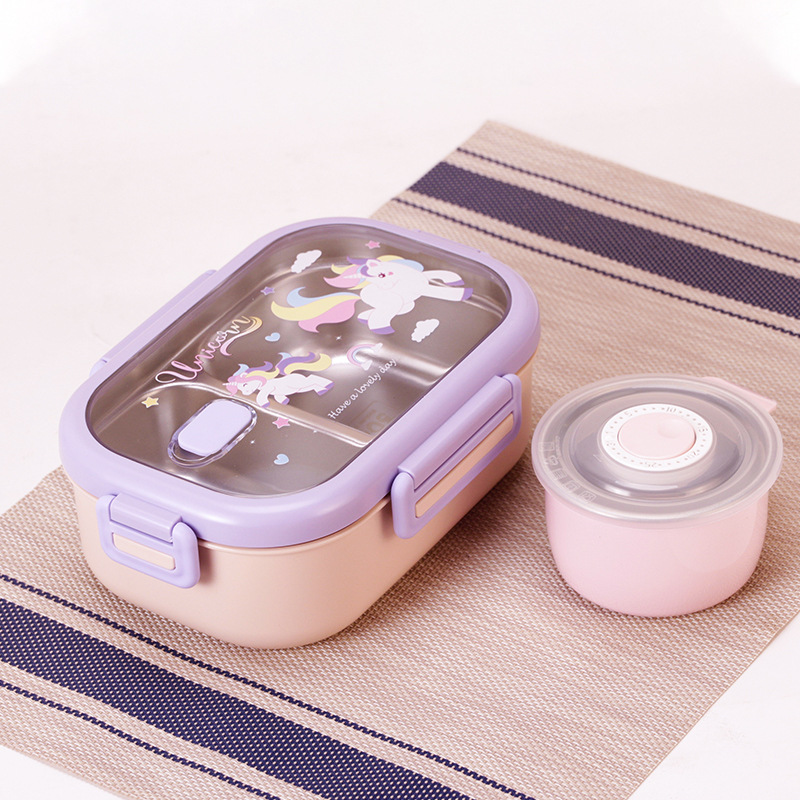 Caja de almuerzo de dibujos animados con tazón de sopa 304 compartimiento de acero inoxidable caja de almuerzo grado alimenticio empleado de oficina estudiante caja de almuerzo portátil