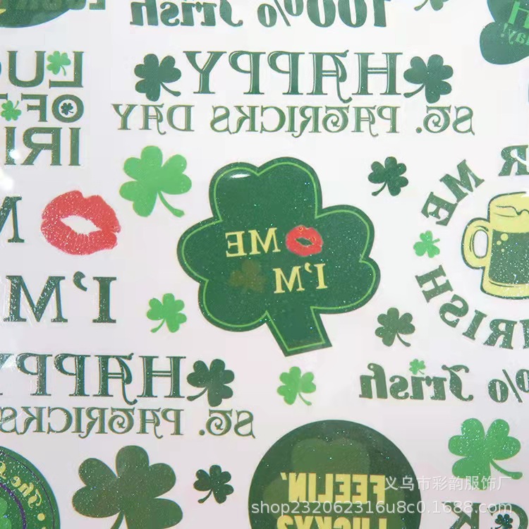 Verde irlandés pegatinas de tatuaje de trébol día de San Patricio cuatro hojas fiesta pegatinas de tatuaje impermeables