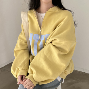 South Korea Chic Spring Niche All-match Collar Contrast Color Letter Printed Design Loose All-match Long Sleeve Sweat for Women