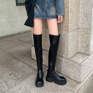 2025 New Niche Elastic Leg-Slimming Over-The-Knee Boots for Women, Large Tube Circumference Slimming Look Knight Boots, Thick-Soled Non-Falling Boots for Women