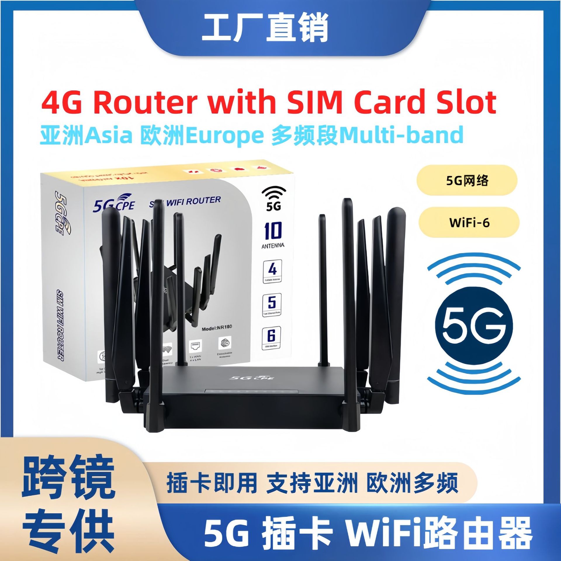 5G千兆CPE插sim卡欧亚洲Shared WiFi无线路由器十天线双频Router