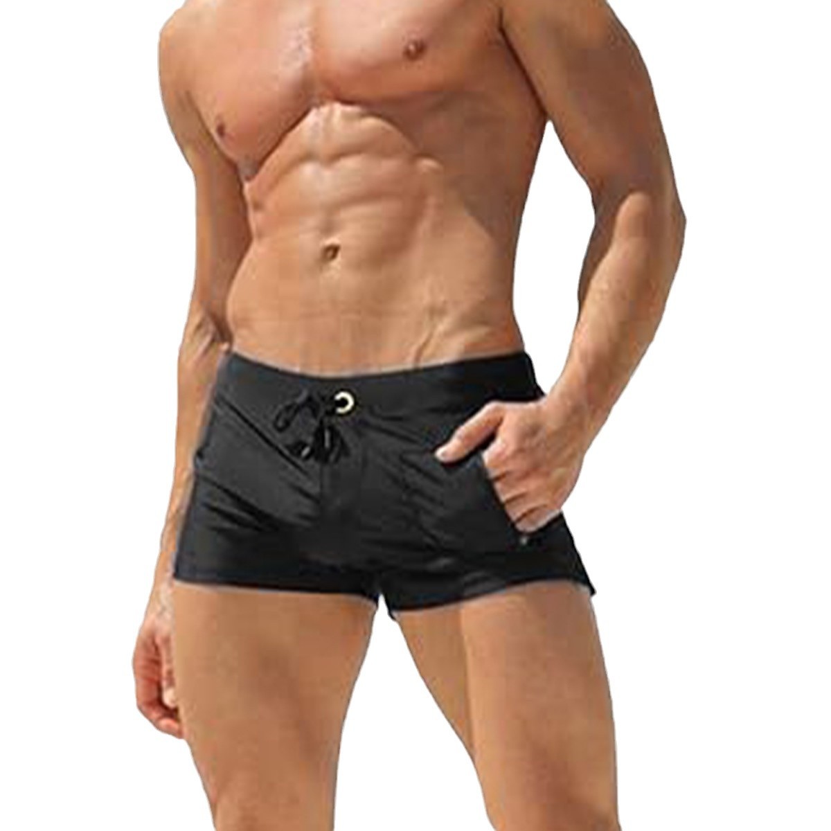 Men's New Cross-border Fashion Personalized Simple Drawstring Boxer Shorts Beach Swimming Trunks
