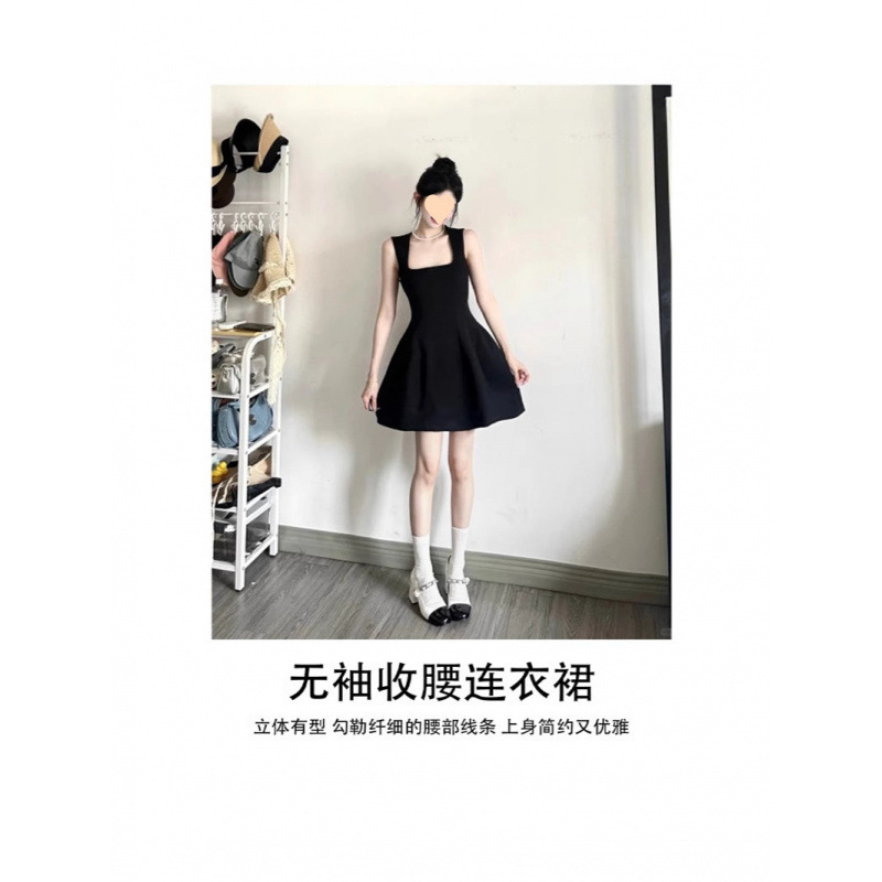 黑色连衣裙女短款无袖收腰a字短裙子小个子小黑裙2025初夏日穿搭|undefined