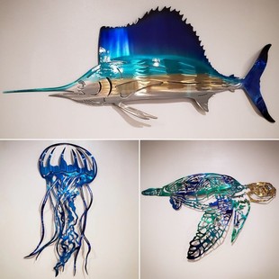 Supply Cross-Border Foreign Trade Independent Station Metal Art Indoor Jellyfish Flags Fish Turtles Indoor Home Accessories Crafts