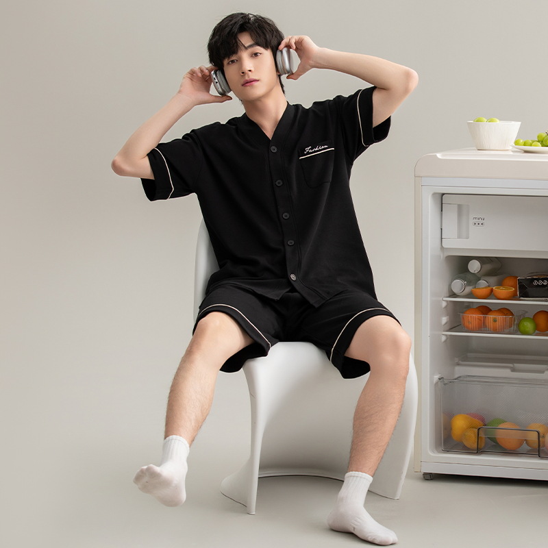 Pijama de los hombres de algodón de verano de manga corta de los hombres traje de la juventud Elegante ropa casera verano 2024 Nuevo