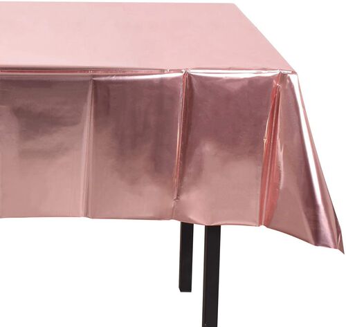 Cross-border PET glossy rose gold tablecloth birthday party party decoration 137*274 rose gold aluminum foil tablecloth