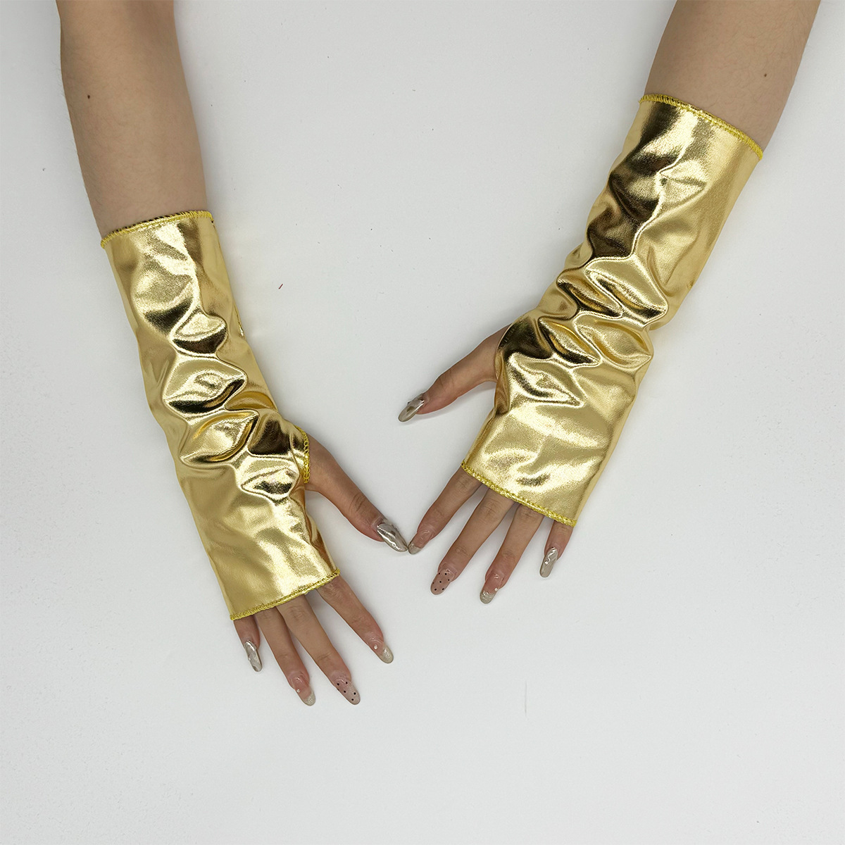 Patent Leather Fingerless Short Gloves Halloween Gloves Cosplay Costume Gloves Bright Reflective Coating Leather Gloves
