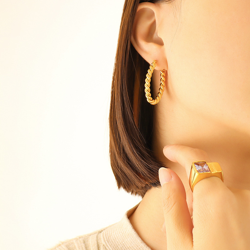Ins Style Jewelry Geometric Niche Design U-shaped Fried Dough Twists Earrings Stainless Steel Earrings_voghion.com