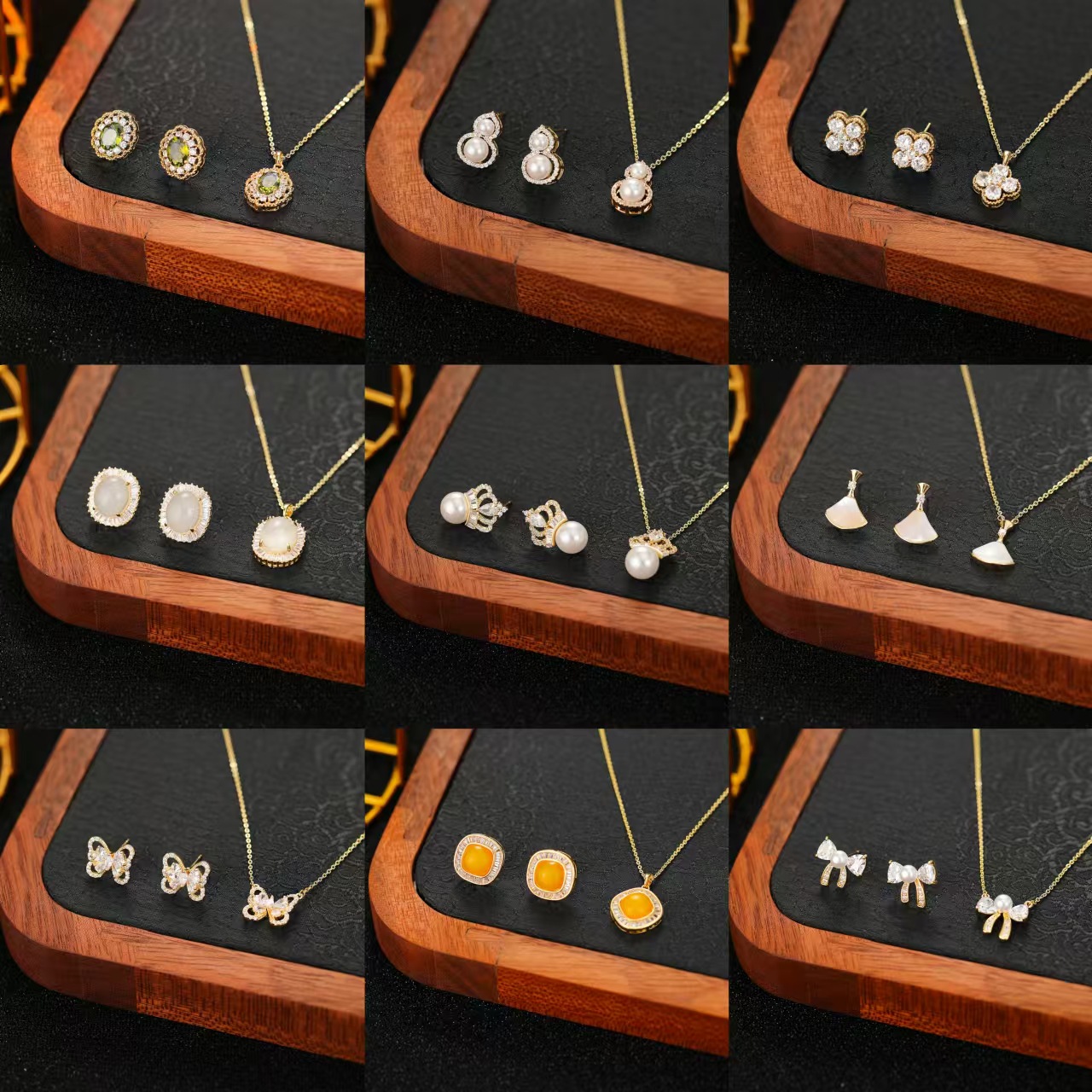 Widney Light Luxury Earrings Necklace Combination suit High Sense Elegant Fashion Elegant All-match suit Wholesale Women