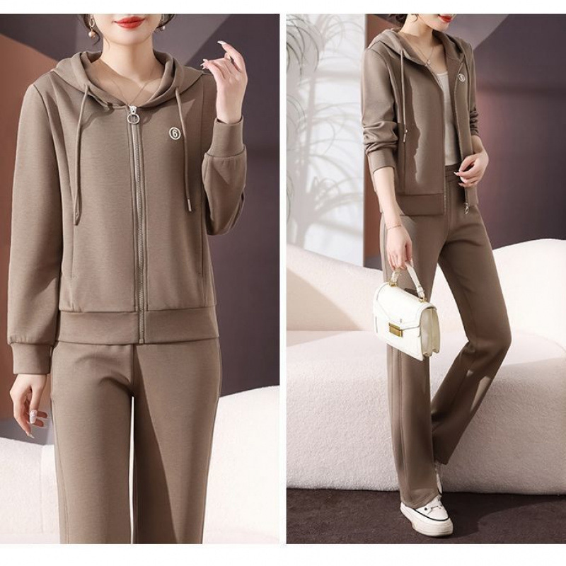 妈妈冬装加绒外套休闲运动服套装中老年女装秋冬季加厚上衣两件套|undefined
