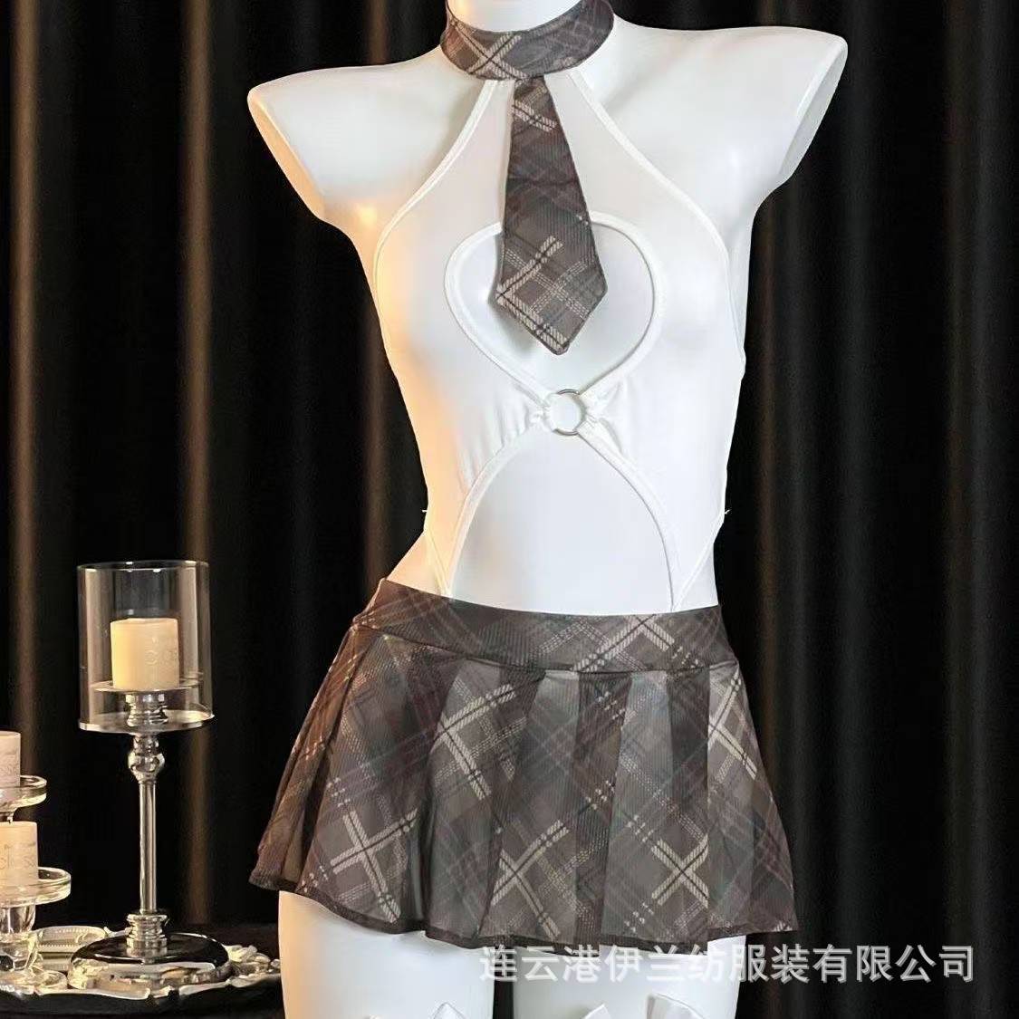 Pure Desire Sexy Lingerie Retro Open Jk Uniform Jumpsuit Set Flirting Sexy Campus Student Maid Suit