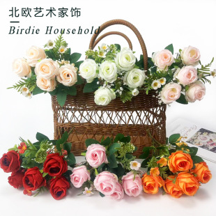 Factory selling Nordic 7 head Xiangfei rose home decoration night rose high simulation flower foreign trade wholesale fake flower cross-border