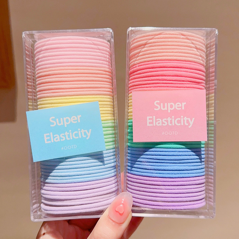 Alta banda de goma elástica banda de pelo cuerda de pelo no duele lazo de pelo alta Cola de Caballo lazo de pelo duradero en caja cuerda de pelo de color coreano