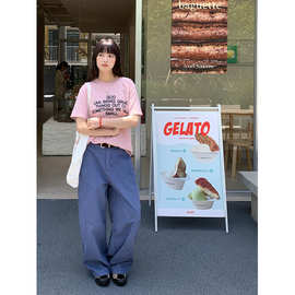 誉一复古时尚法工蓝炸街牛仔裤女夏季欧美洋气百搭休闲弯刀裤1512