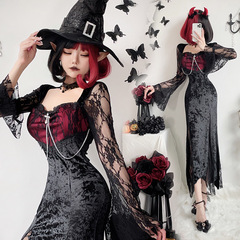 暗黒ゴシックハロウィーン服装黒ワンピース女巫婆ロングスカート吸血鬼花嫁服クロスボーダー欧米風