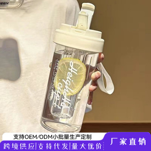 Summer Water Cup for Girls 2025 New Model with Strap, Tea Compartment, Straw Cup, High Temperature Resistant, Trendy Portable Tea Brewing Cup