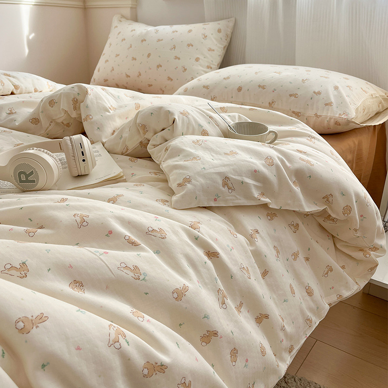 Cama de algodón de hilo de doble capa de cuatro piezas 100 algodón 2025 nuevo estilo funda de edredón sábana ropa de cama individual de tres piezas