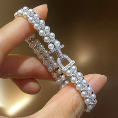 DIY アクセサリー S925 スターリングシルバーパールネックレスブレスレットダブルブレストライト高級ビーズバックルシルバーバックルスペーサー 3-4 ミリメートル