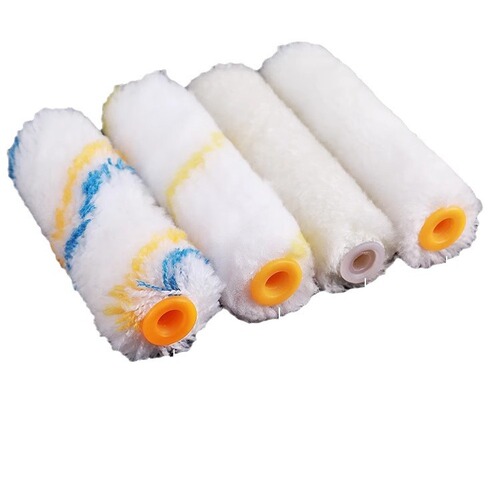 Thumb roller brush, wall corner brush head, mini roller core, yellow and blue striped blended cotton, 4-inch thumb-sized roller brush