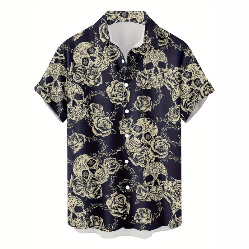 Foreign Trade 3D Printed Seaside Vacation Shirt Hawaiian Skull Short-Sleeve Comfortable Breathable Casual Versatile Style Foreign Trade 3D Printed Seaside Vacation Shirt Hawaiian Skull Short-Sleeve Comfortable Breathable Casual Versatile Style
