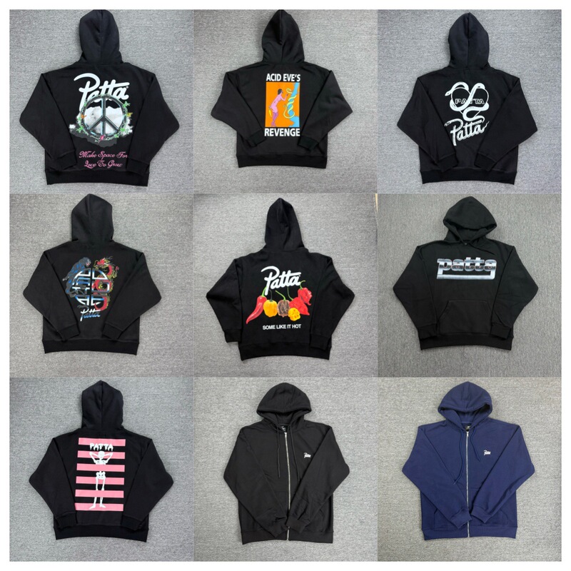 26S cross-border in-stock foreign trade PATTA trendy brand in-stock American-style pattern printed zip-up hooded sweatshirt top