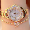 Women's watch, universal diamond quartz set, beaded bracelet with bow