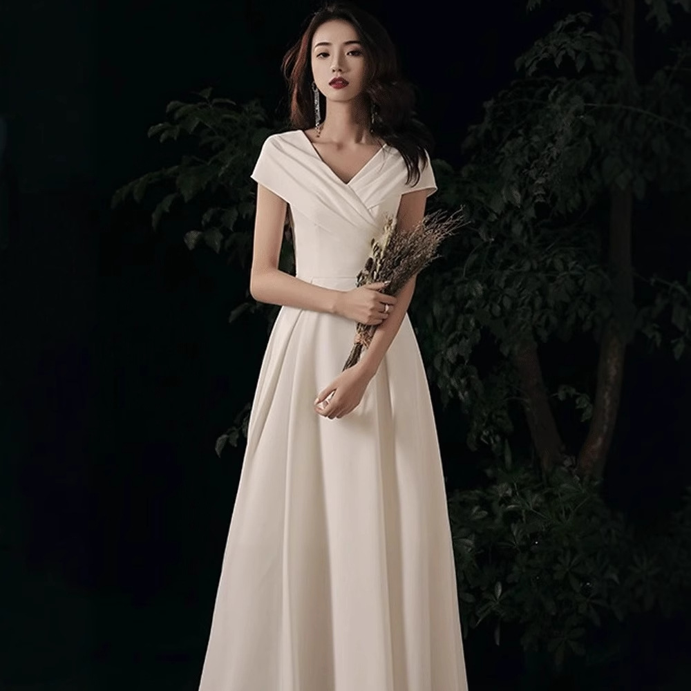 White Evening Dress Feminine Light Luxury Host High-end Light Luxury Niche License Registration dress Can Wear at Ordinary