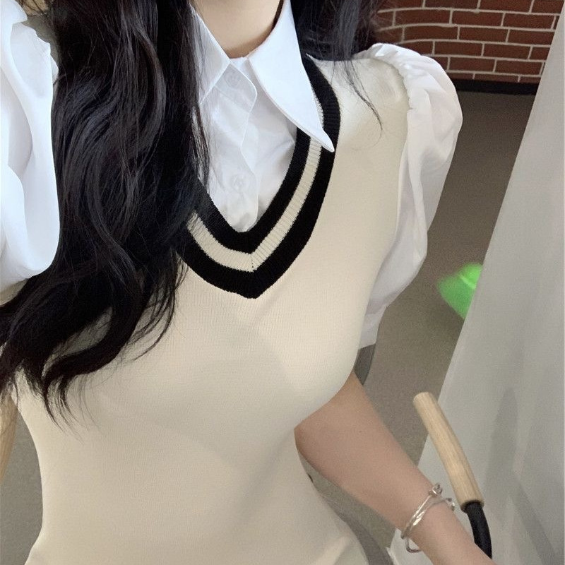 2025 Summer New Style College Style Fake Two-Piece Knitted Sweater Dress for Hot Girls to Look Slim and Hip-Hugging Skirt for Women