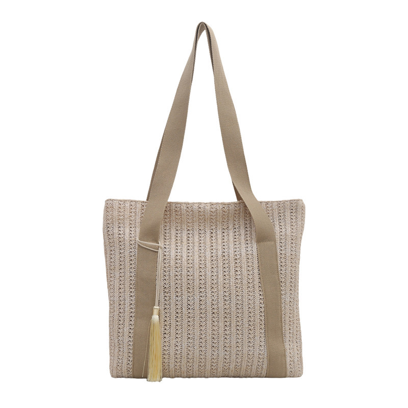 Bolsa de tejido de hombro, bolso de paja de gran capacidad, bolso de verano, nuevo tipo de bolso de hombro casual de mujer.
